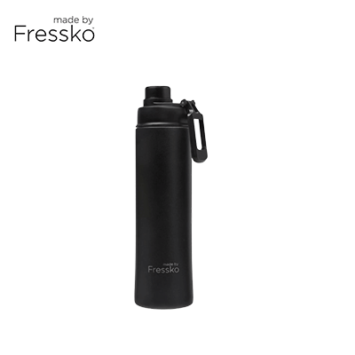 Made By Fressko Move 22oz Insulated Stainless Steel Drink Bottle in black with a spill-proof lid.