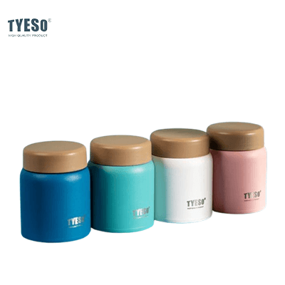 TYESO Small Food Jar 7oz in blue, teal, white, and pink colors, ideal for stylish meal storage and corporate gifts.