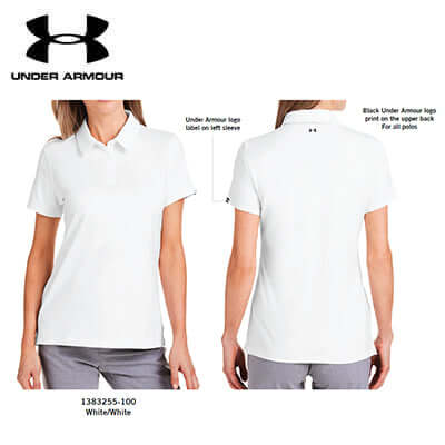 Under Armour T2G Polo LB in White/White, showcasing front and back design, perfect for corporate gift.