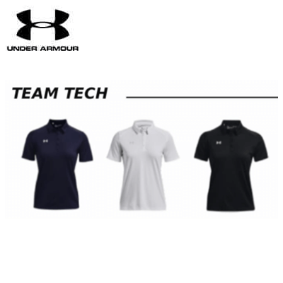 Under Armour Team Tech Polo Tee in navy, white, and black colors for corporate gifts and activewear.