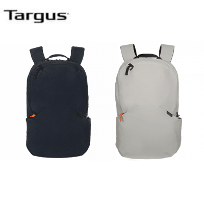 Targus 16” Terra Compact Backpack available in navy and light grey, perfect for urban professionals and corporate gifts.