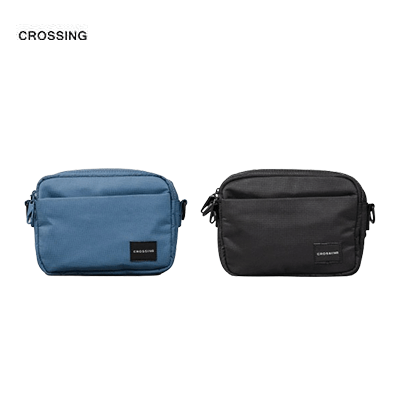 Crossing Sam Anti-Theft RFID Crossbody Bag in blue and black, ideal for style and security as a corporate gift.
