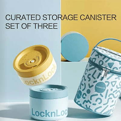LocknLock Round Food Container With Pouch displayed with curated storage canisters set of three.