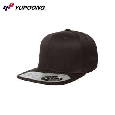 Yupoong 110F ONE TEN Snapback in black, stylish and versatile hat perfect for corporate gifts.