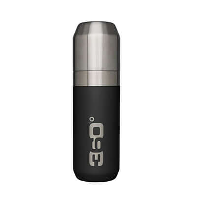 360 Degrees Insulated Flask With Pour Thru Cap 750ML in sleek black design for hot and cold beverages.