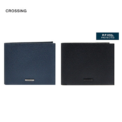 Crossing Elite Bi-fold Leather Wallet With Coin Pouch RFID in blue and black, featuring RFID protection.