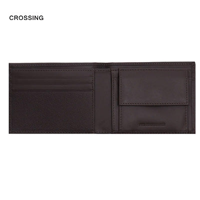 Crossing Elite Slim Leather Wallet With Coin Pocket [5 Card Slots] RFID open view displaying card slots and coin pocket.
