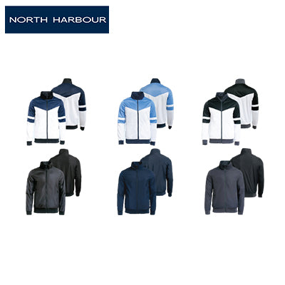 North Harbour Unisex Flipit Reversible Front Zip Jacket in various colors including Navy, Sky Blue, and Black.