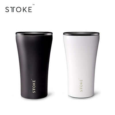 STTOKE Classic Insulated Ceramic Cup 12oz in black and white, perfect corporate gift for stylish beverage enjoyment.
