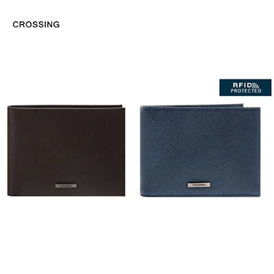 Crossing Elite Slim Leather Wallet With Coin Pocket [5 Card Slots] RFID in brown and blue with RFID protection.