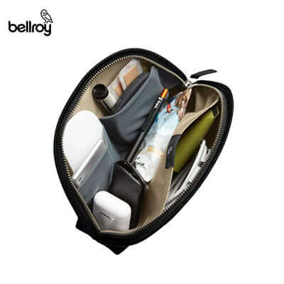 Interior of the Bellroy Classic Pouch showing organized essentials, ideal as a corporate gift.