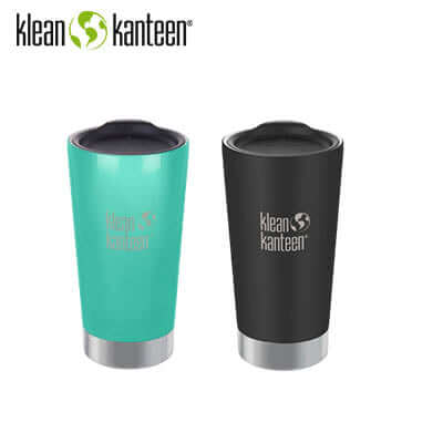 Klean Kanteen 16oz Insulated Tumbler in teal and black, perfect for hot and cold beverages as a corporate gift.