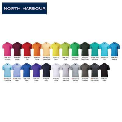 North Harbour Soft-Touch Polo T-Shirt in various colors displayed in a grid for corporate gifts.