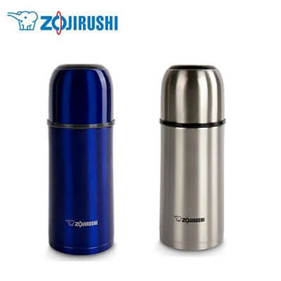 ZOJIRUSHI Stainless Thermal Bottle with Cup 0.35L in blue and stainless steel finish.
