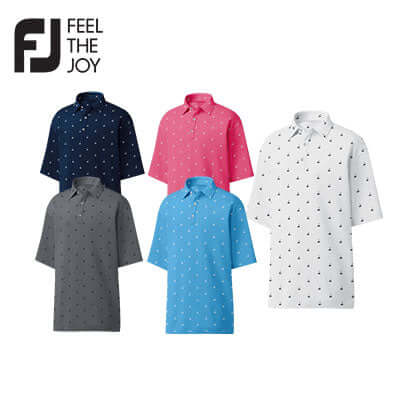 Footjoy ProDry Lisle Golf Print Polo T-Shirt in multiple colors including navy, pink, gray, blue, and white.