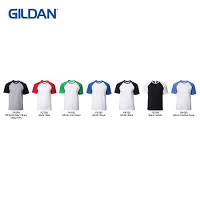 Gildan Adult Unisex Raglan T-Shirt collection showcasing various colors and styles for versatile fashion.