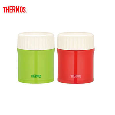 Thermos 380ml Food Jar in green and red, ideal for corporate gifts and keeping food hot or cold on-the-go.