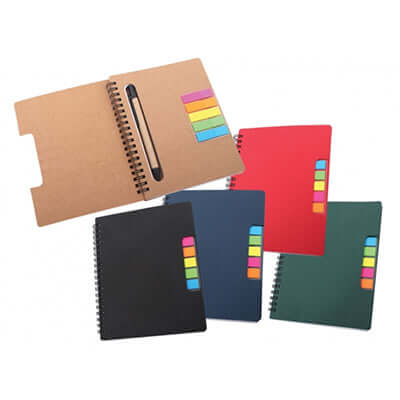 Eco Notebook With Pen & Sticky Note in various colors with sticky notes and pen for corporate gifts