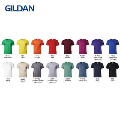 Gildan Hammer Adult T-Shirt color options display in various shades including green, orange, red, navy, and black.