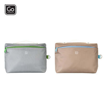 Go Travel Wash Bag in grey and brown, perfect for organizing toiletries while traveling.