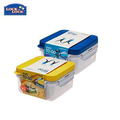 Lock & Lock To Go Lunch Box with Divider, Poke, Knife 1.2L in blue and yellow colors, ideal for corporate gift.