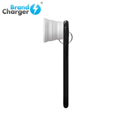 BrandCharger Smartphone Lumi Lightbulb attached to smartphone, showcasing its portable and foldable design.