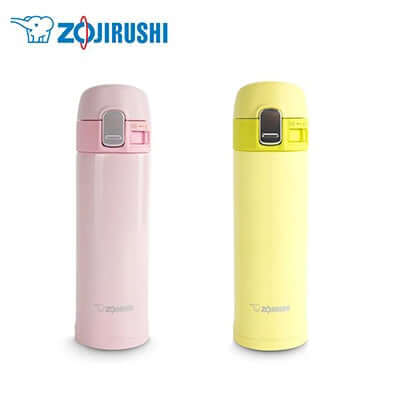 ZOJIRUSHI Stainless Steel Thermal Flask 0.3L in Pearl Pink and Lime Yellow, perfect for corporate gifts.