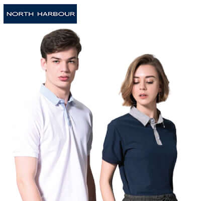 North Harbour 2800 Glance Polo T-Shirt displayed by two models, showcasing style and comfort.
