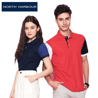 Two models showcasing North Harbour 2300 Murphy Polo T-Shirt, ideal for corporate gift.