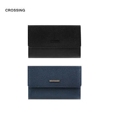 Crossing Elite Leather Key Holder With Card Pockets in black and navy, stylish and practical corporate gift.