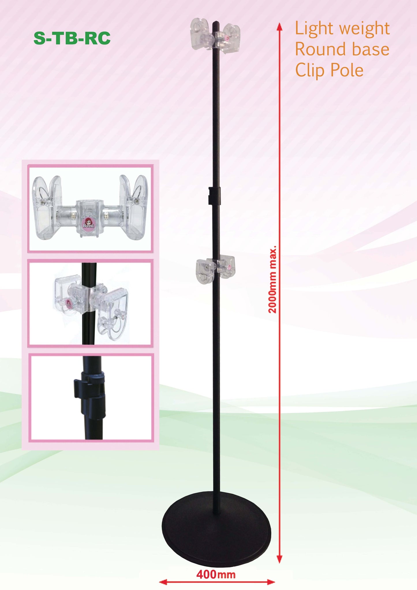 T-Bar Foam Board Poster display (Round Base) showing lightweight round base clip pole for stable poster presentations.