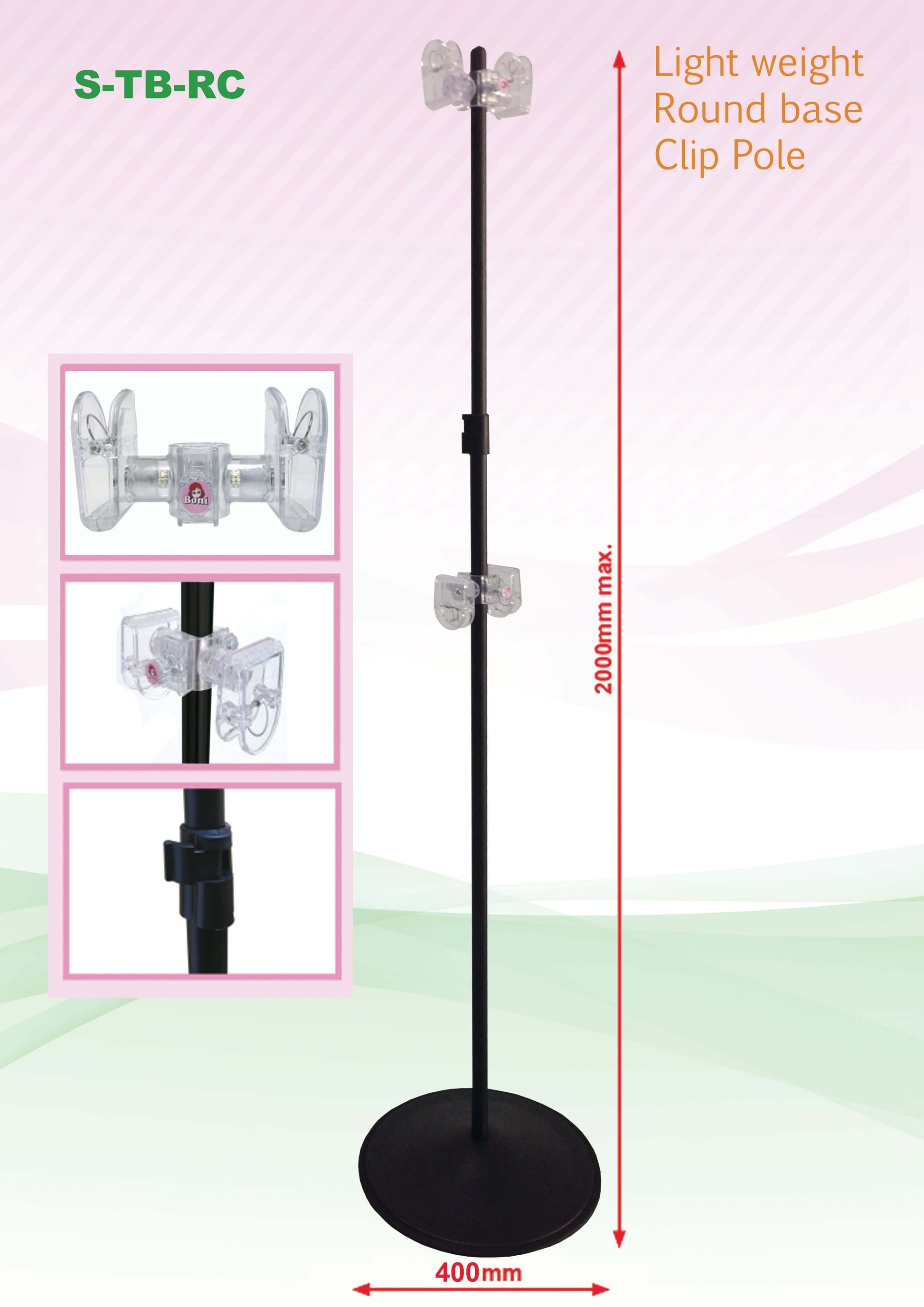 T-Bar Foam Board Poster display (Round Base) showing lightweight round base clip pole for stable poster presentations.