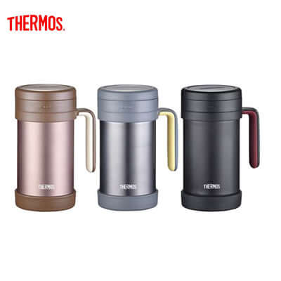 Thermos 500ml Mug with Handle and Strainer in various colors, ideal for tea enthusiasts and corporate gift.