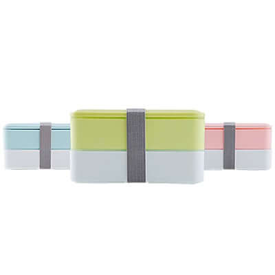 2-Tier Lunch Box with Rubber Tie in vibrant colors, ideal for meal prep and corporate gift.