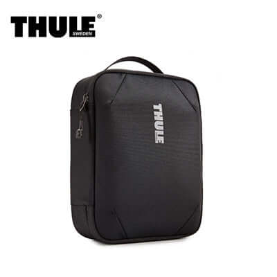 Thule Subterra Powershuttle Electronics Organizer Plus travel case in sleek black design for tech accessories.