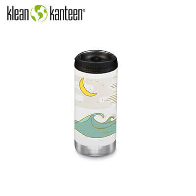 Klean Kanteen TKWide 12oz Water Bottle with wave design and leak-proof Cafe Cap.