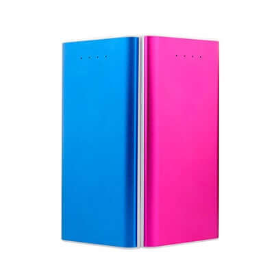 10000mAh Power Bank in blue and pink colors, perfect for fast charging as a corporate gift.