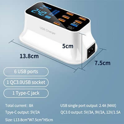 40W 8 Ports Fast Charger with LED Display Corporate Gifts Singapore