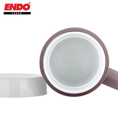 ENDO 400ML Double Stainless Steel Mug With Fine Porcelain Interior top view showcasing innovative design.