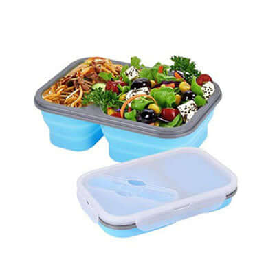 Collapsible Food Container with 2 Compartment, Includes Double