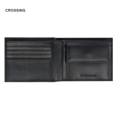 Crossing Elite Bi-fold Leather Wallet With Coin Pouch RFID open view showing card pockets and coin pouch.