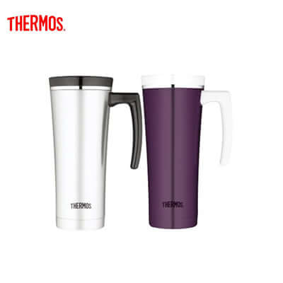 Thermos 470ml Mug with Handle in silver and purple, perfect for corporate gifts and on-the-go beverages.