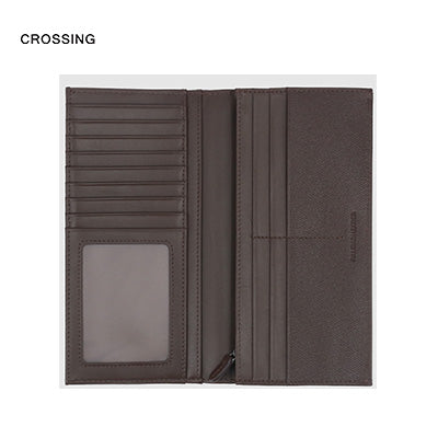 Interior view of the Crossing Harrow Elite Long Wallet RFID showcasing card pockets and ID window, perfect for corporate gift.