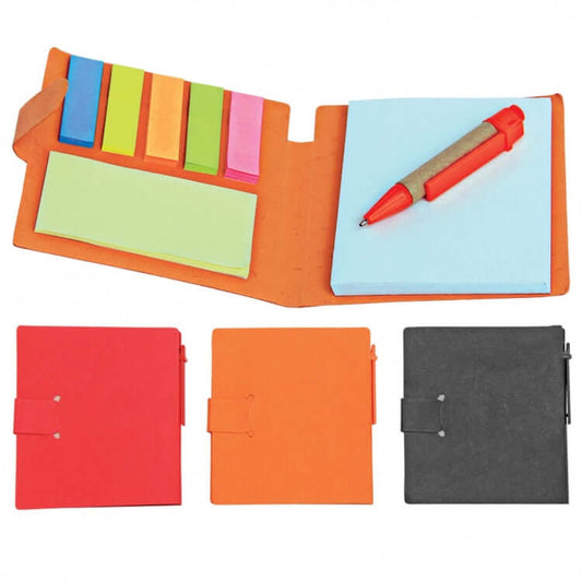 Memopad With Pen featuring vibrant colors red, black, and orange, ideal for corporate gift and note-taking.