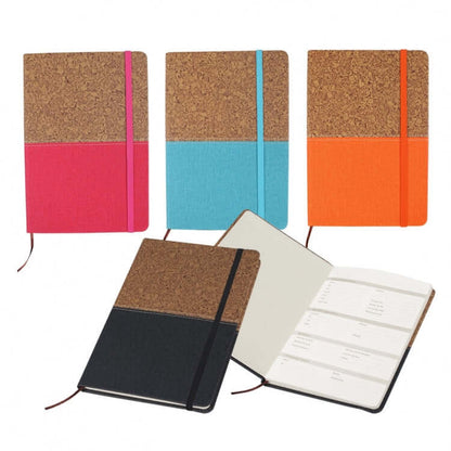 PU Notebook with Cork Design in multiple colors: pink, blue, orange, and black, showcasing their stylish cork cover.