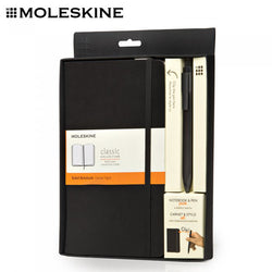 MOLESKINE A5 Notebook with Roller Pen Set in sleek black packaging for capturing thoughts and ideas.
