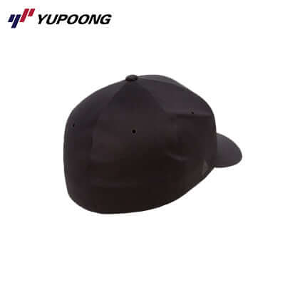 Yupoong 180 Flexfit Delta cap in black, showcasing the back design for a sleek and stylish look.