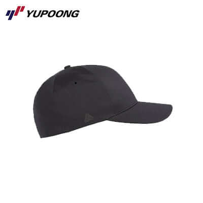 Yupoong 180 Flexfit Delta black cap side view, perfect for style and comfort.