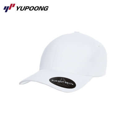 Yupoong 180 Flexfit Delta white cap designed for comfort and style, perfect as a corporate gift.