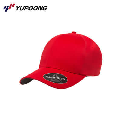Yupoong 180 Flexfit Delta red cap showcasing flexibility and style for any occasion.